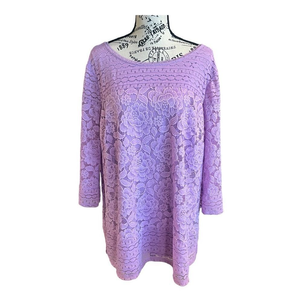 NWOT Isaac Mizrahi Live! 3/4  Sleeve Scoop Neck Mixed Lace Tunic Sz 2X